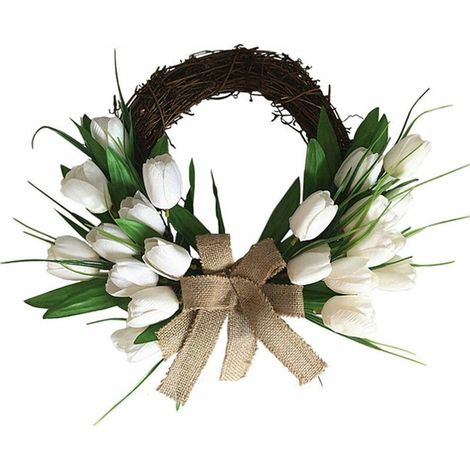 Green Mobility-Couronne de Porte de Printemps, Fleurs Artificielles Couronne de Tulipes Artificielles Tulipes Artificielles Couronne de Printemps Décoration de Porte d'entrée pour Suspendre Mur Maison (1/5)