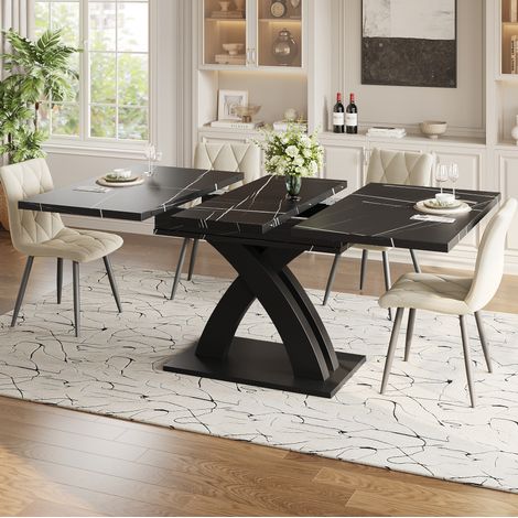 Esstisch aus MDF und Metall, 120-160 x 80 x 76 cm, Schwarz, ausziehbar (1/5)
