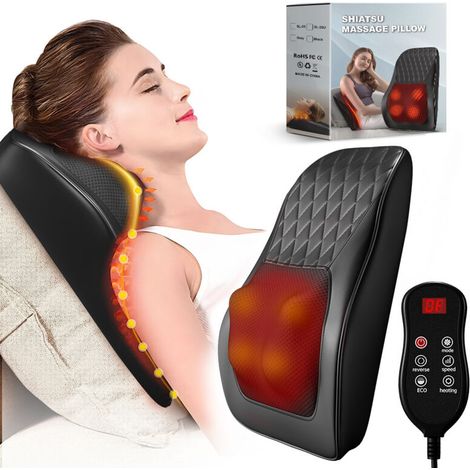 Masseur Cervical avec Coussin Chauffant, Massage Dos et Cou, Soulage Douleurs Musculaires Cou, Épaules, Dos, Jambes et Pieds, Idéal Cadeaux pour Homme/Meres/Pere/Grand Mere, Noir (1/4)