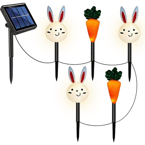 Lampes solaires de Pâques d'extérieur Éclairage de jardin étanche en forme de lapin, carotte, pour jardin, cour, patio, porche, pelouse, allée, cour, aménagement paysager extérieur (1/5)