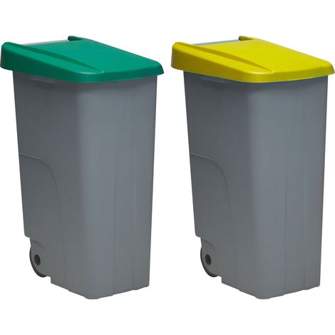 Pack Reciclaje Reciclo 85L. Cerrado c/u: 170L. totales, en 2 contenedores, Verde/Amarillo, INCLUYE rollo de 10 Bolsas de basura de 100L. (1/5)