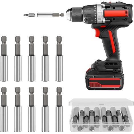 Lot de 10 porte-embouts magnétiques - Changement rapide - 60 mm - En acier inoxydable - Magnétique puissant - Fixation pour foret (1/5)