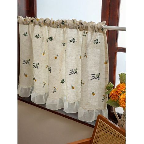 bestickter Café-Vorhang mit Weizenährenmotiv, frischer, ländlicher Stil mit Blätterbordüre, für Küchenschränke, Erkerfenster, Türen, als Dekorationsgeschenk, 150 x 60 cm (1/5)