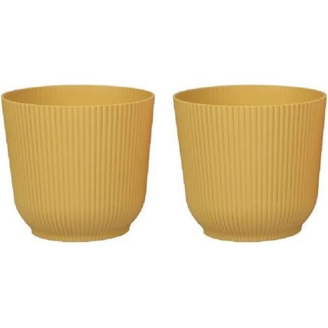 Pots de fleurs ronds, robustes et légers, en plastique mat, pour salon et salle à manger - 2 pièces (jaune moutarde, 14 cm) (1/5)