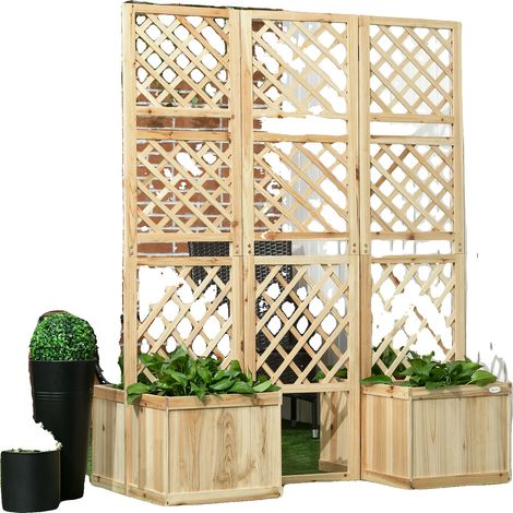 Macetero de celosía de madera, material de madera natural, 152 cm de alto, 81 cm de ancho, tamaño del macetero 30 cm, diseño plegable (1/5)