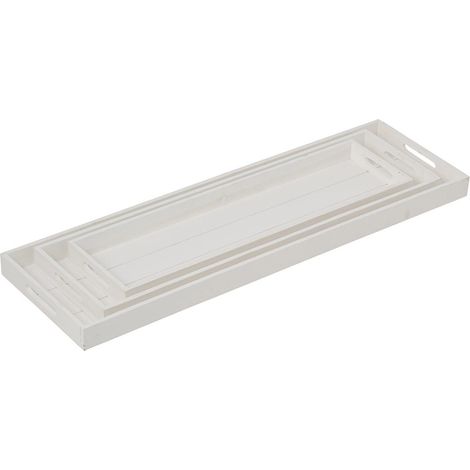 Lot de 3 Plateaux Déco en Bois "Manon" 80cm Blanc (1/2)