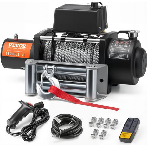 VEVOR Treuil electrique 8165 kg, treuil pour camion avec cable en acier Φ1,1 x 2590,8 cm, guide-cable, telecommande sans fil et filaire, etanche IP55, pour remorquage SUV, tout-terrain, camion, bateau