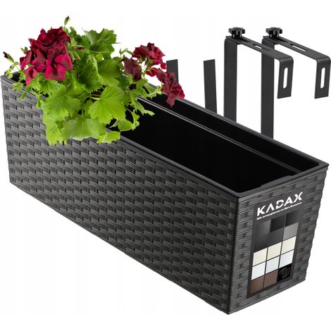 KADAX Blumenkasten aus Kunststoff, 18,5x56 cm, Pflanzkasten mit Einsatz, Grafit