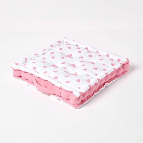 HOMESCAPES Cotton Pink Hearts Floor Cushion, 50 x 50 cm