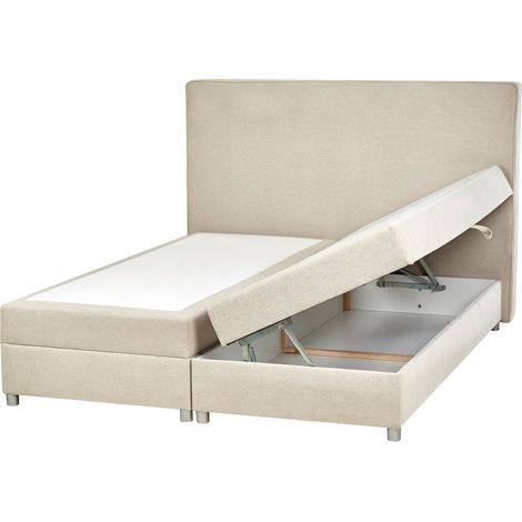 Cama continental beige claro plateado 160 x 200 cm poliéster almacenaje Minister (1/5)