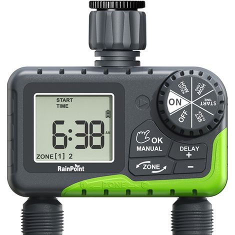2-Wege-Bewässerungsprogrammierer, manuelle, automatische und schnelle Funktion, einfach zu bedienen, mit LCD-Display, flexible Bewässerungszeit für Garten und Gewächshaus (1/5)