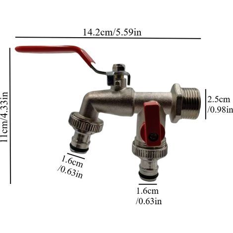 Robinet de Jardin Double Sortie 3/4" en Alliage de Zinc – Poignée Rouge, avec Joint d’Étanchéité, pour Arrosage et Irrigation Extérieure (1/4)