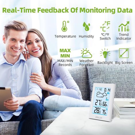 Thermomètre sans fil intérieur/extérieur avec horloge et station météo moniteur de température portable pour maison et terrasse (1/4)