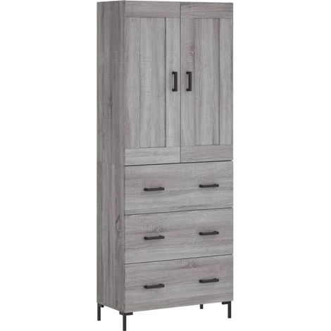 Buffet bahut commode armoire meuble de rangement organisateur cuisine salle de séjour salon haut sonoma 69,5 x 34 x 180 cm bois d'ingénierie gris
