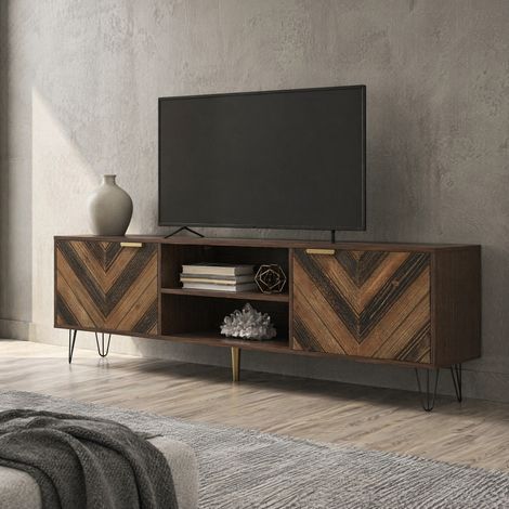 TV-Lowboard mit 2 Türen, 2 offenen Fächern, 155 x 38 x 48 cm, Holzfarbe HAVRYA (1/5)
