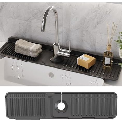 Tapis d'égouttage en silicone noir pour robinet - Tapis de robinet 61 x 13 cm - Protection anti-éclaboussures pour évier - Tapis de cuisine - Tapis d'égouttage pour robinet - Noir (1/5)