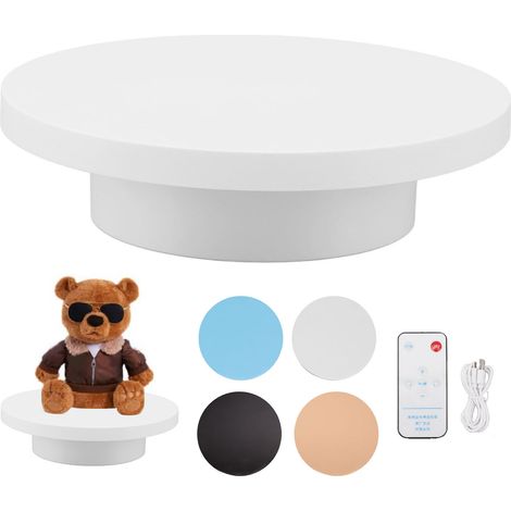 Présentoir électrique blanc à plateau tournant, capacité de charge de 3 kg, plateau rotatif automatique, modèle avec télécommande blanche - diamètre 20 cm (1/5)