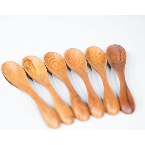 Set de 6 cuillères THIN SPOON en Teck Naturel 15cm - Couverts Artisanaux