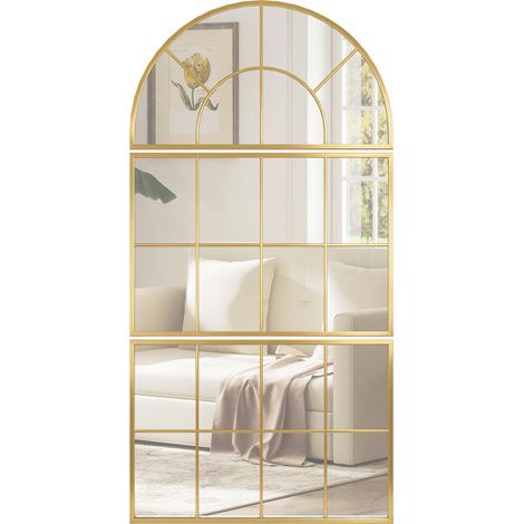 Ensemble 3 pièces miroir mural arqué 76 x 150 cm, miroir fenêtre doré pour salon, chambre, effet d’espace (1/5)