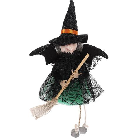 Poupée sorcière verte pour décoration d'Halloween, décoration de fête suspendue