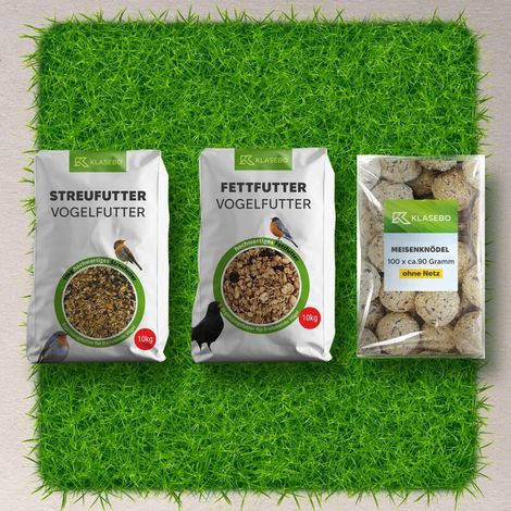 Vogelfutter Ganzjahres Set: Streufutter 10kg, Fettfutter 10kg, Insektenfettbällchen 100 Stk. ohne Netz (1/5)