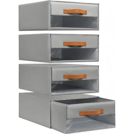 Caisson de Rangement Lot de 4 Boîtes, Boite de Rangement Empilable, Grise 40 x 32 x 17 CM (1/5)