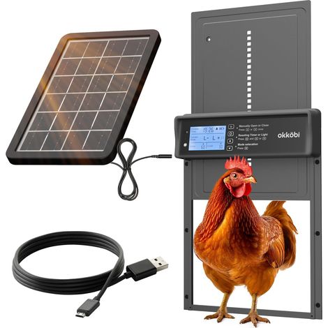Porte automatique pour poulailler avec panneau solaire, trappe intelligente étanche à capteur de lumière et minuterie, système de sécurité anti-pincement en aluminium (1/5)