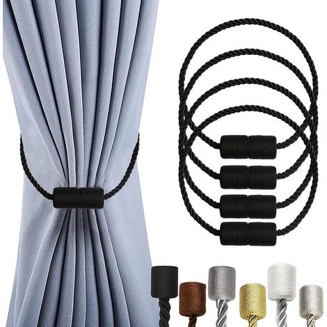 Raffhalter für Gardinen – 4er-Pack – Magnetische Raffhalter – Gardinenhaken – Raffhalterhaken – Magnetische Gardinenschnüre – Schwarz (1/5)