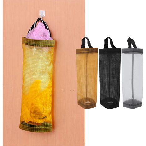 Sac poubelle suspendu pour rangement, sac poubelle de cuisine en filet, jaune (1/5)