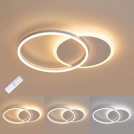 Plafonnier LED Dimmable 3000k-6000k, Design 2 Anneaux 55 40 6cm Luminaire Plafonnier 36W, Lampe Plafond en Aluminium avec Télécommande, Plafonnier LED moderne pour chambre, salon,cuisine (1/5)