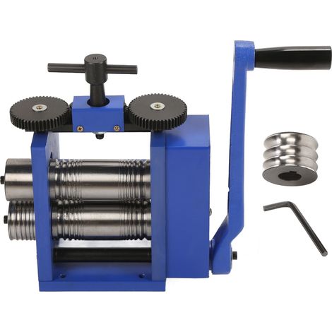 Rouleau à laminer manuel bijoux, outil multifonction en acier bleuté, laminoir pour bijoutiers, modèle 3, presse à métaux précieux, réduction épaisseur, usage professionnel. (1/5)