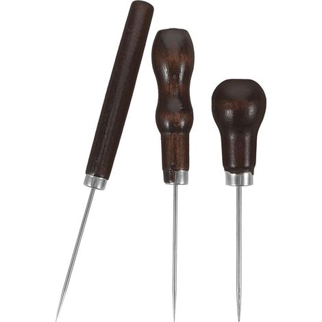 Alêne de Réparation Chaussures 3pcs avec Manche en Bois – Outil Polyvalent pour Perforation et Couture Manuelle du Cuir en Atelier de Maroquinerie (1/5)