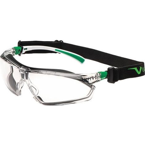 Univet Schutzbrille 506 UP Hybrid EN 166, EN 170 Bügel weiß grün, Scheibe klar Polycarbonat, mit Kopfband