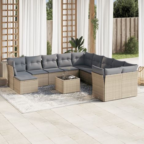 Set de sofás de jardín 12 pzas y cojines ratán sintético marrón vidaXL (1/3)