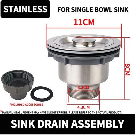 (Sink Drain Assembly)Sink Drain Strainer Set with Retractable Hose Anti-Clog Deodorizing Easy-Remove Waste Pipe for Single Bowl Kitchen and Mop Sink (1/4)
