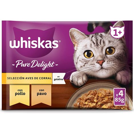 WHISKAS PURE DELIGHT CARNE IN GELATINA 4X85 GR 2 GUSTO POLLO 2 GUSTO TACCHINO (1/5)