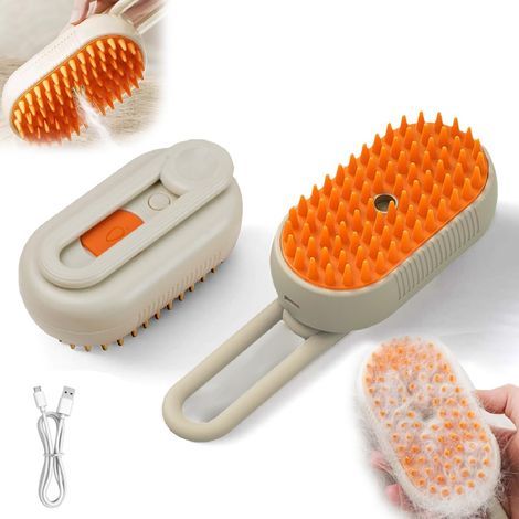 Peigne vaporisateur pour animaux de compagnie pour chats et chiens, peigne électrique pour épilation des poils d'animaux, brosse de massage anti-vol à une touche, massage propre (1/4)