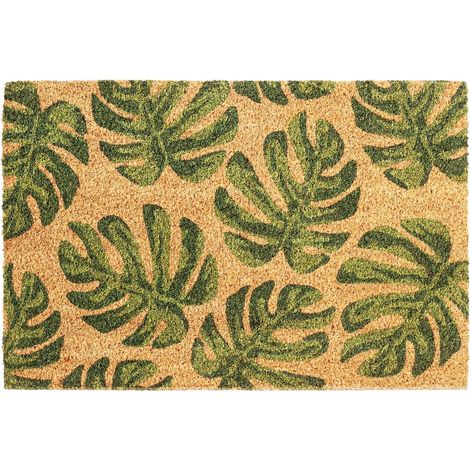 Paillasson en fibres de coco – 90 x 60 cm – Motif Monstera – Antidérapant – Idéal pour entrée et extérieur (1/5)