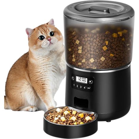 Distributore di cibo per gatti, distributore di cibo per cani e gatti, distributore automatico di cibo, con ciotola in acciaio inossidabile, da 1 a 4 pasti, 4 l, distributore di cibo (1/5)
