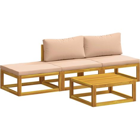 Salon de Jardin Modulable 4 Pièces en Bois d'Acacia Massif Huilé avec Coussins Naturel (1/5)