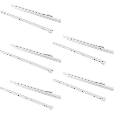 Coulisses pour tiror de 450mm avec Sortie partielle en Couleur Blanc, Lot de 5 glissières de tiroir (1/5)