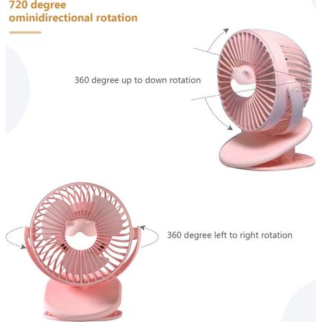 Ventilateur USB portable, mini ventilateur, ventilateur de bureau, ventilateur à pince, ventilateur rechargeable USB avec veilleuse, ventilateur à 5 vitesses (1/5)