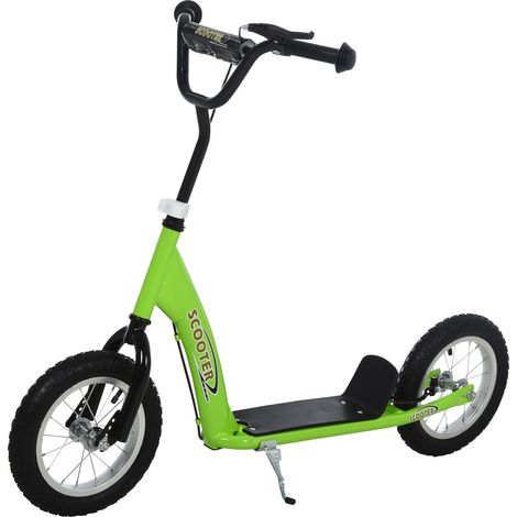 Trottinette enfant 5 ans+ - Grandes roues, guidon réglable, frein, béquille, acier vert