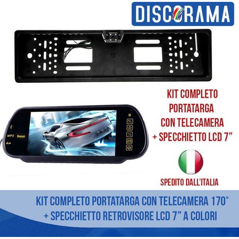 KIT PORTATARGA CON TELECAMERA 170° + MONITOR SPECCHIETTO RETROVISORE 7" LED AUTO, RETROCAMERA CON SPECCHIETTO - DISCORAMA® (1/5)
