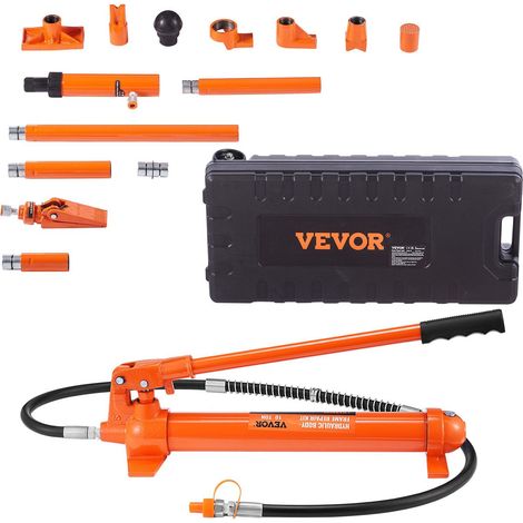 Kit de vérin hydraulique 10 tonnes avec pompe et tuyau 1,4 m, cric auto pour réparation de châssis, mallette incluse. (1/5)