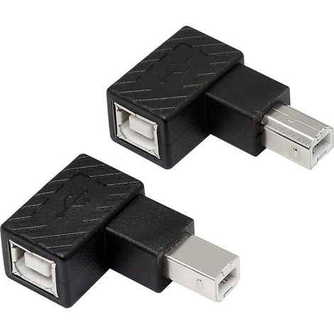 Type B Adaptateur imprimante USB 2.0, 2 Pack de 90 Degrees USB 2.0 B mâle à Type B-Femelle Adaptateur imprimante pour imprimante, Scanner et Plus (Angle Gauche + à Angle Droit) (1/5)