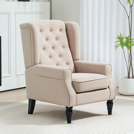 Französischer Wohnzimmersessel mit gepolsterter Sitzfläche und Kissen, in Eis-Samt, 74 x 86 x 102 cm, Beige