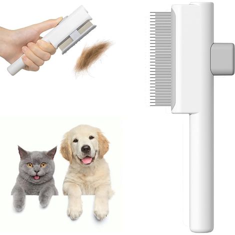 Peigne pour Chat Peigne pour Chien, Peigne Auto-Nettoyant Démêloir pour Animaux à Poils Longs et Courts, Brosse de Toilettage pour Chat avec Bouton de Libération et Dents Rondes en Métal pour (1/5)