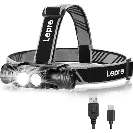 Lampe Frontale Rechargeable, 1000 LM Super Lumineux, 6 Modes, IP65 Torche Frontale LED Ultra Puissante avec Lumière Rouge, Amovible