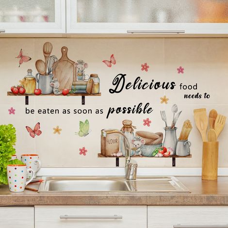 Lntyq Stickers Muraux Vaisselle Cuisine ThéIèRe Vaisselle Stickers Porte Placard Mural Est La Santé de Maison Word Saying Autocollants Muraux Déco et Muraux Parfaits Manga Idéaux et Déco